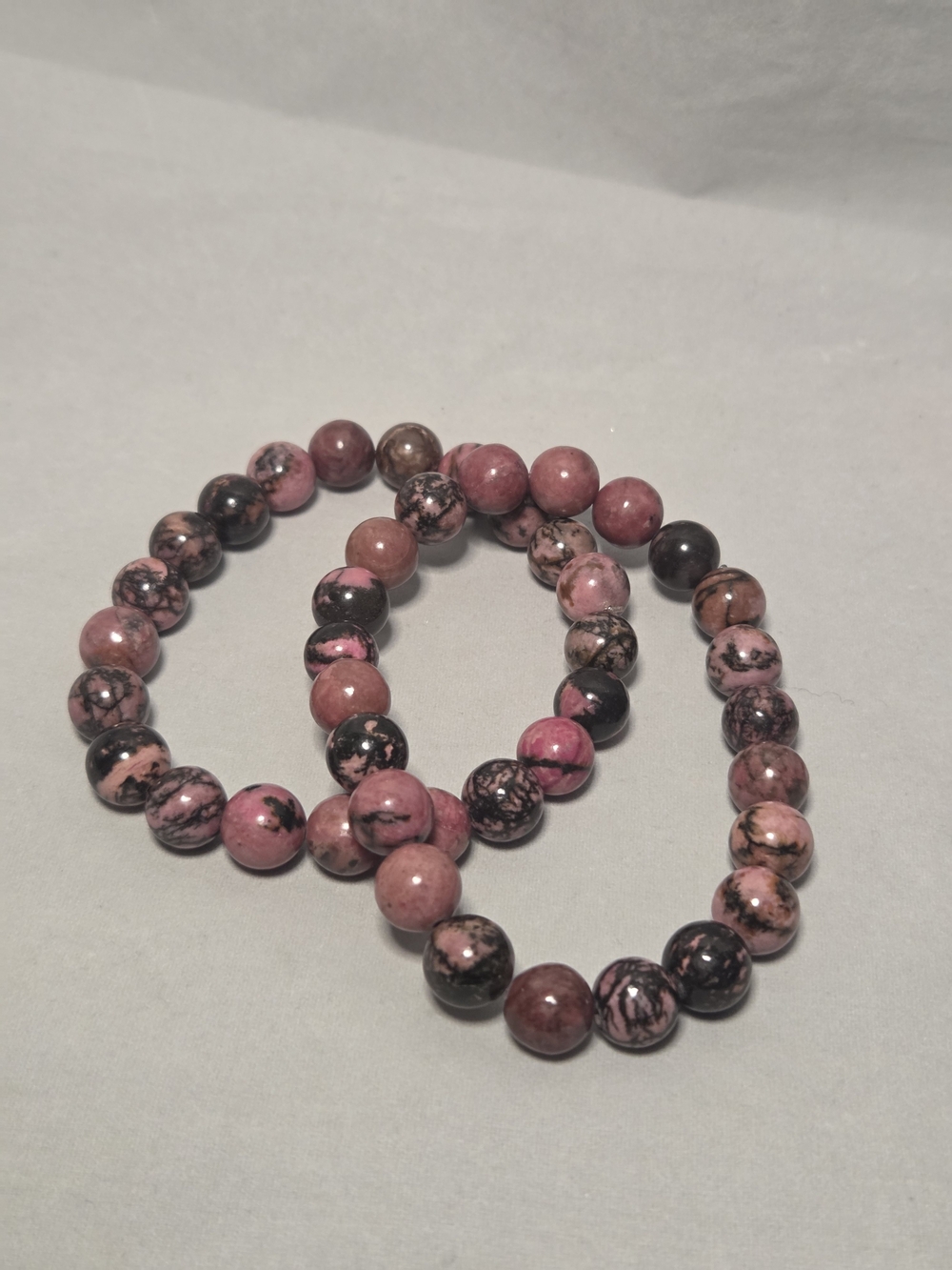 Men's Pink Rhodonite Beaded Stretch Bracelet - Natural Stone